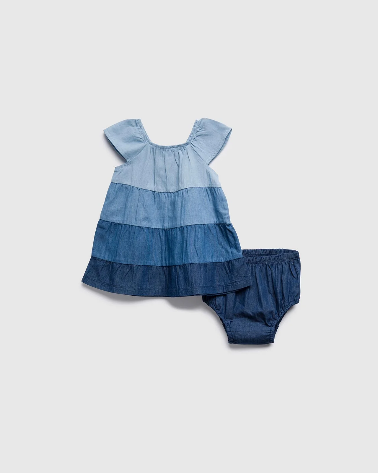 Infant Girls Chambray Tiered Dress