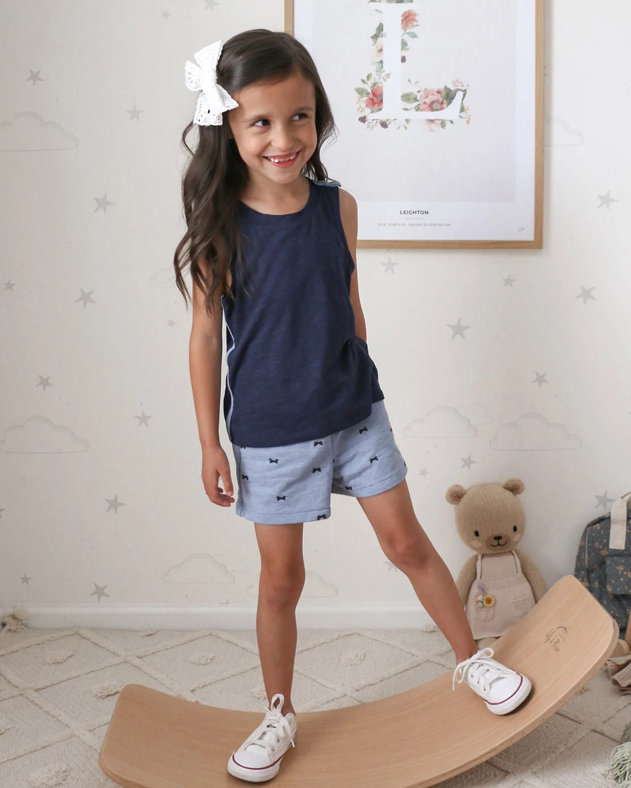 Toddler Girl Bow Embroidered Tank Set