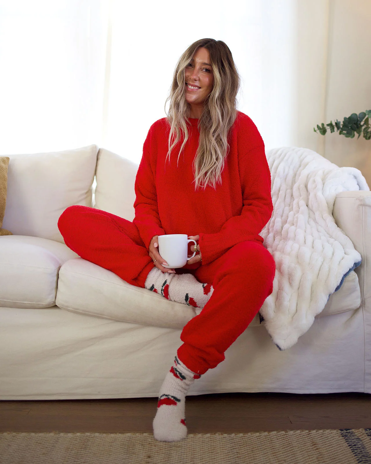Red Fuzzy Sweater PJ Set