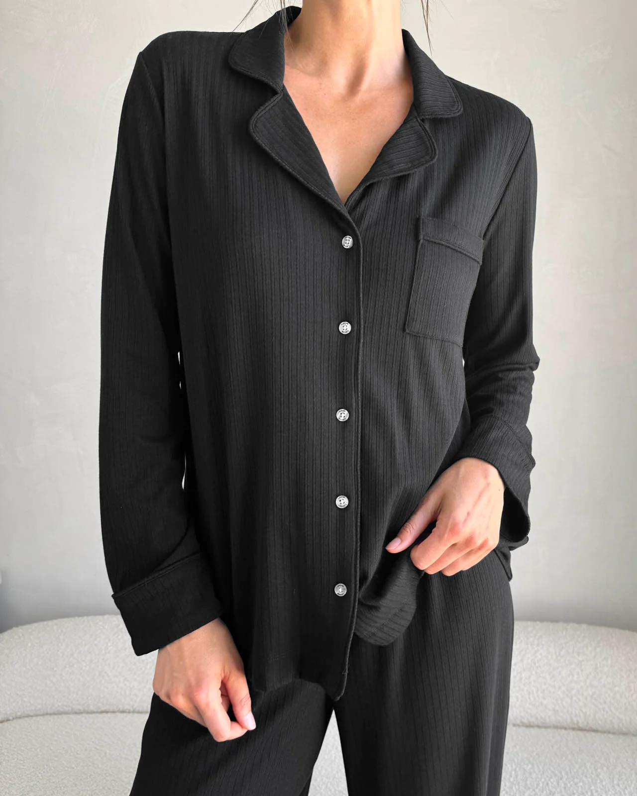 Black Flora Mini Cable PJ Set