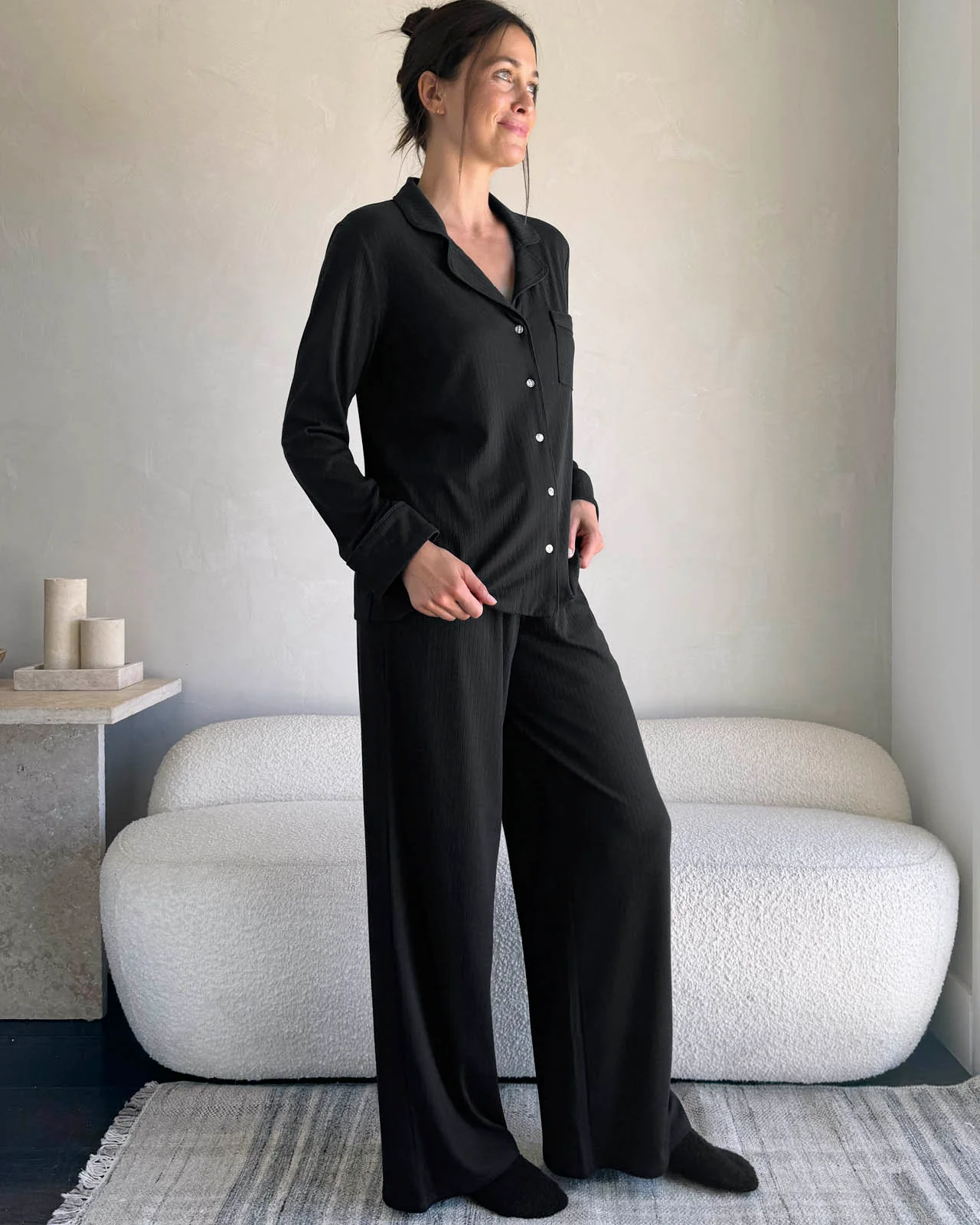 Black Flora Mini Cable PJ Set