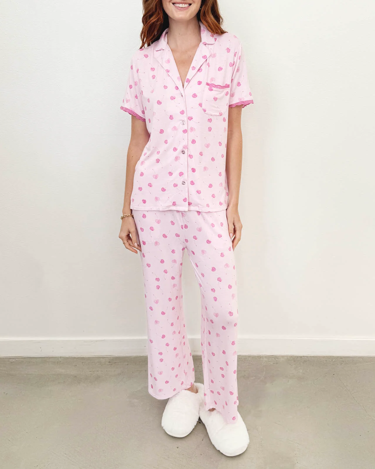 Cherry Heart Notch Collar and Crop Pant Sleep Set
