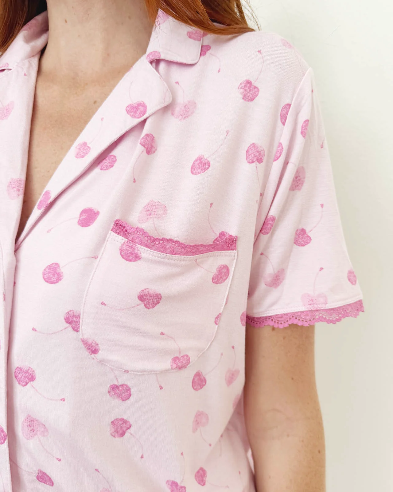 Cherry Heart Notch Collar and Short Sleep Set