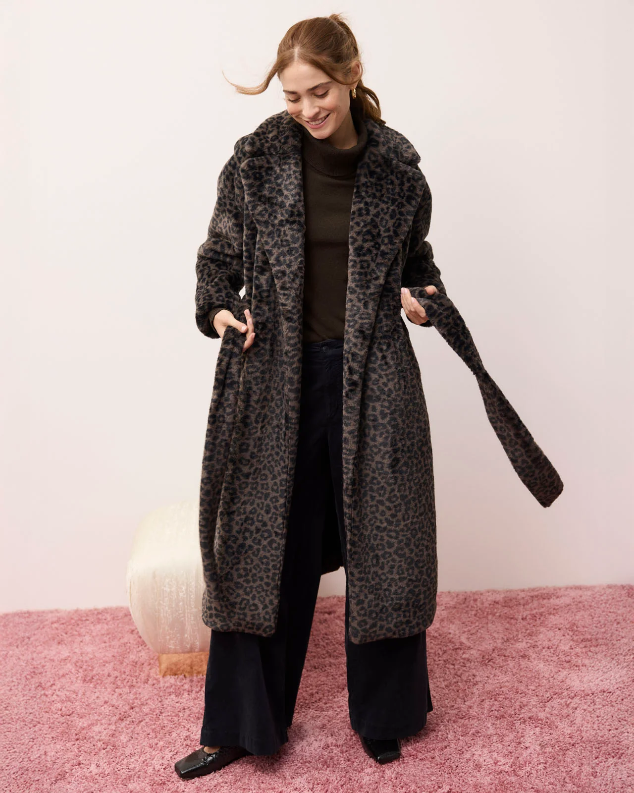 Lucia Long Fur Leopard Coat