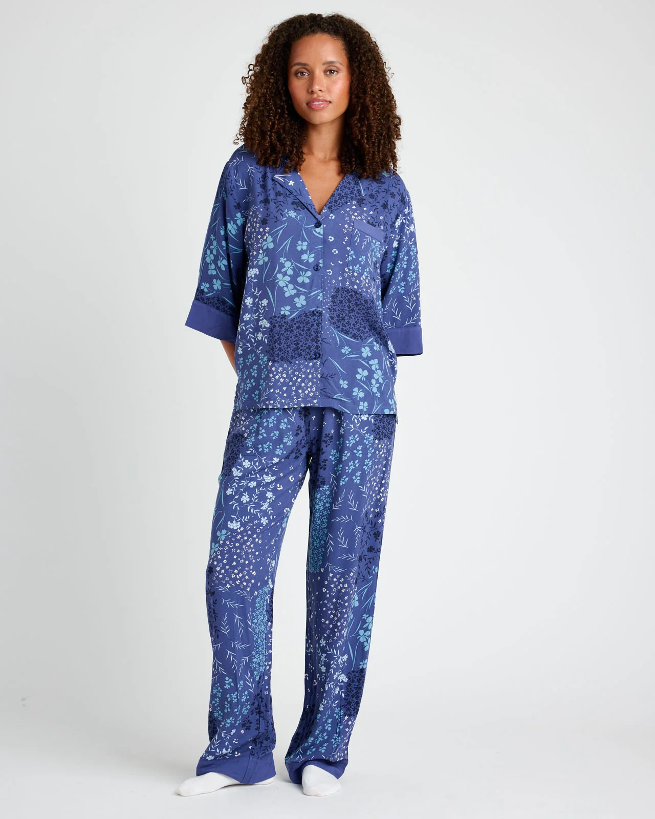 Ditsy Patchwork Quarter Sleeve Top & Pant PJ Set