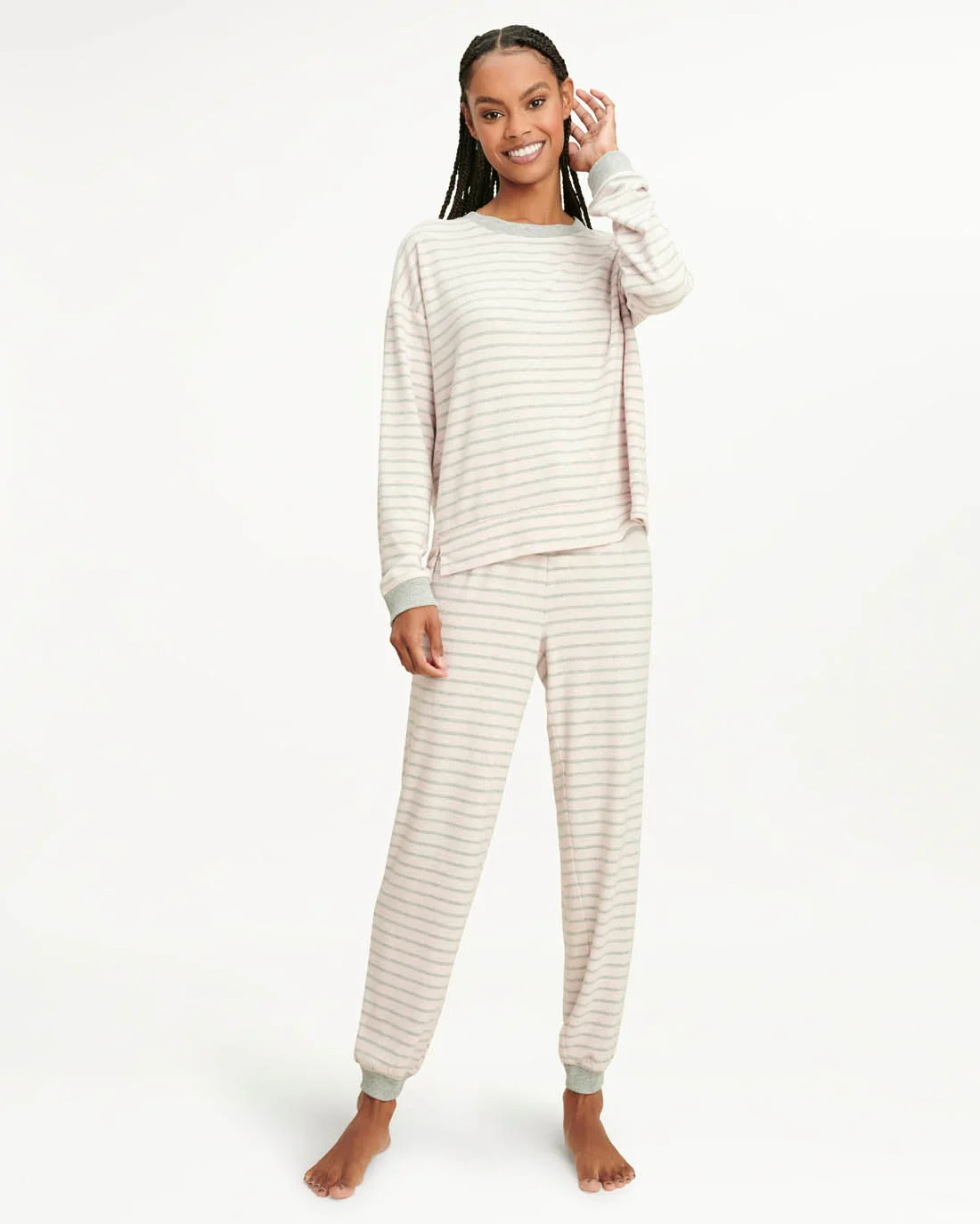 Elora Long Sleeve Jogger Set in Heather Stripe