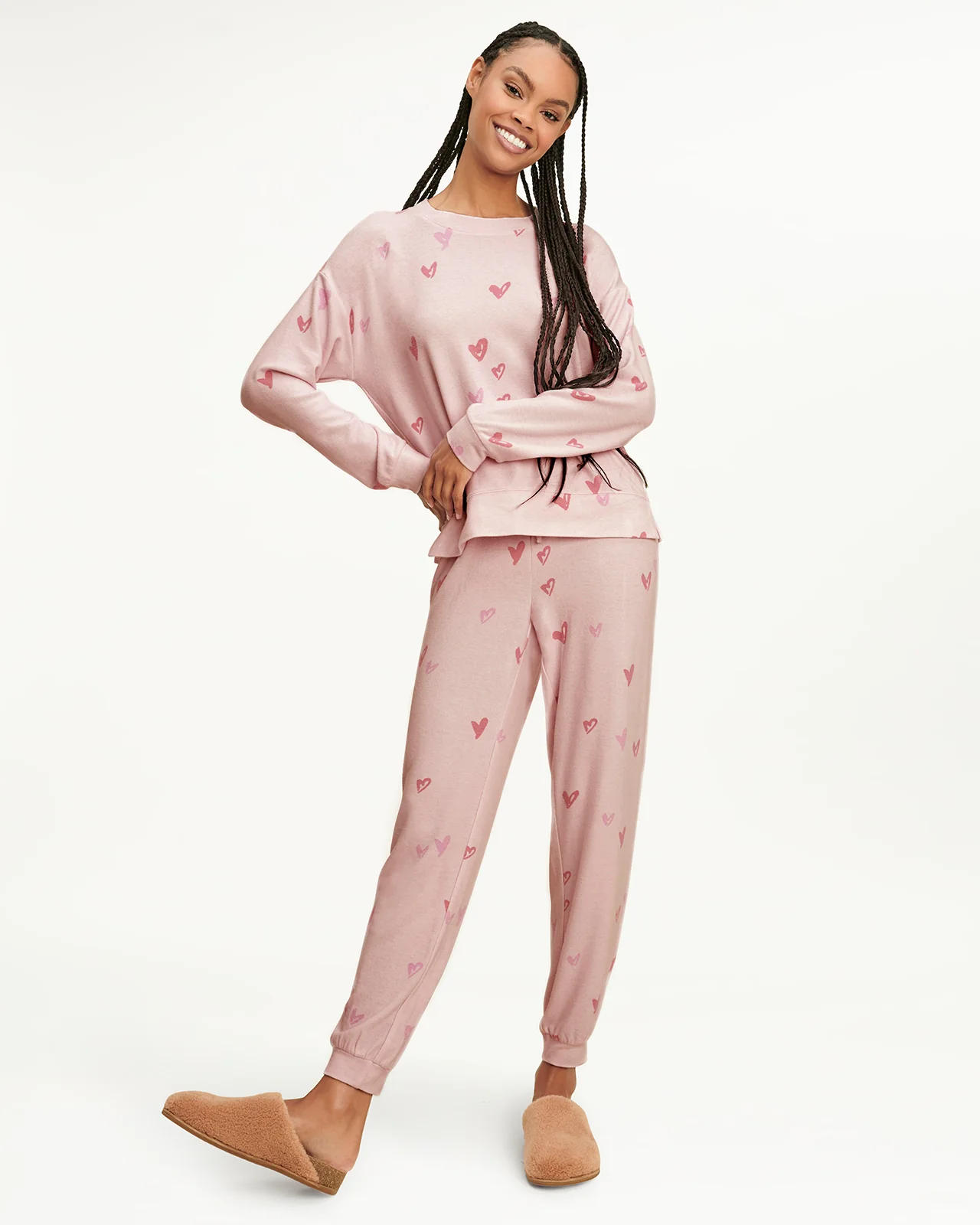Elora Long Sleeve Jogger Set in Pink Hearts