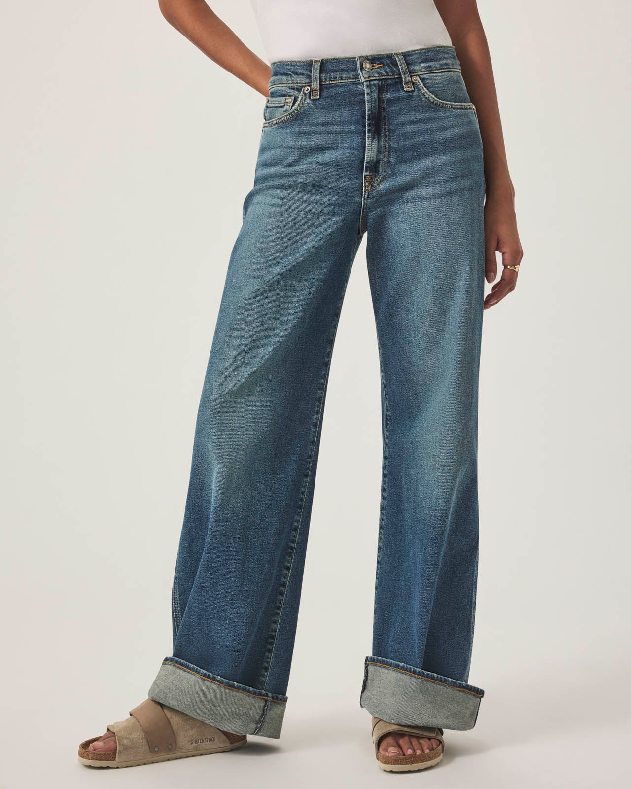 Medium Wash Slim Palazzo Jean