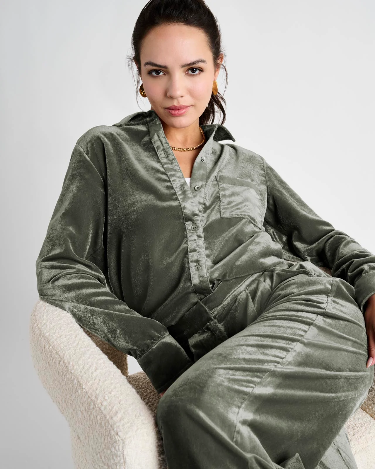Irene Velvet Button Down