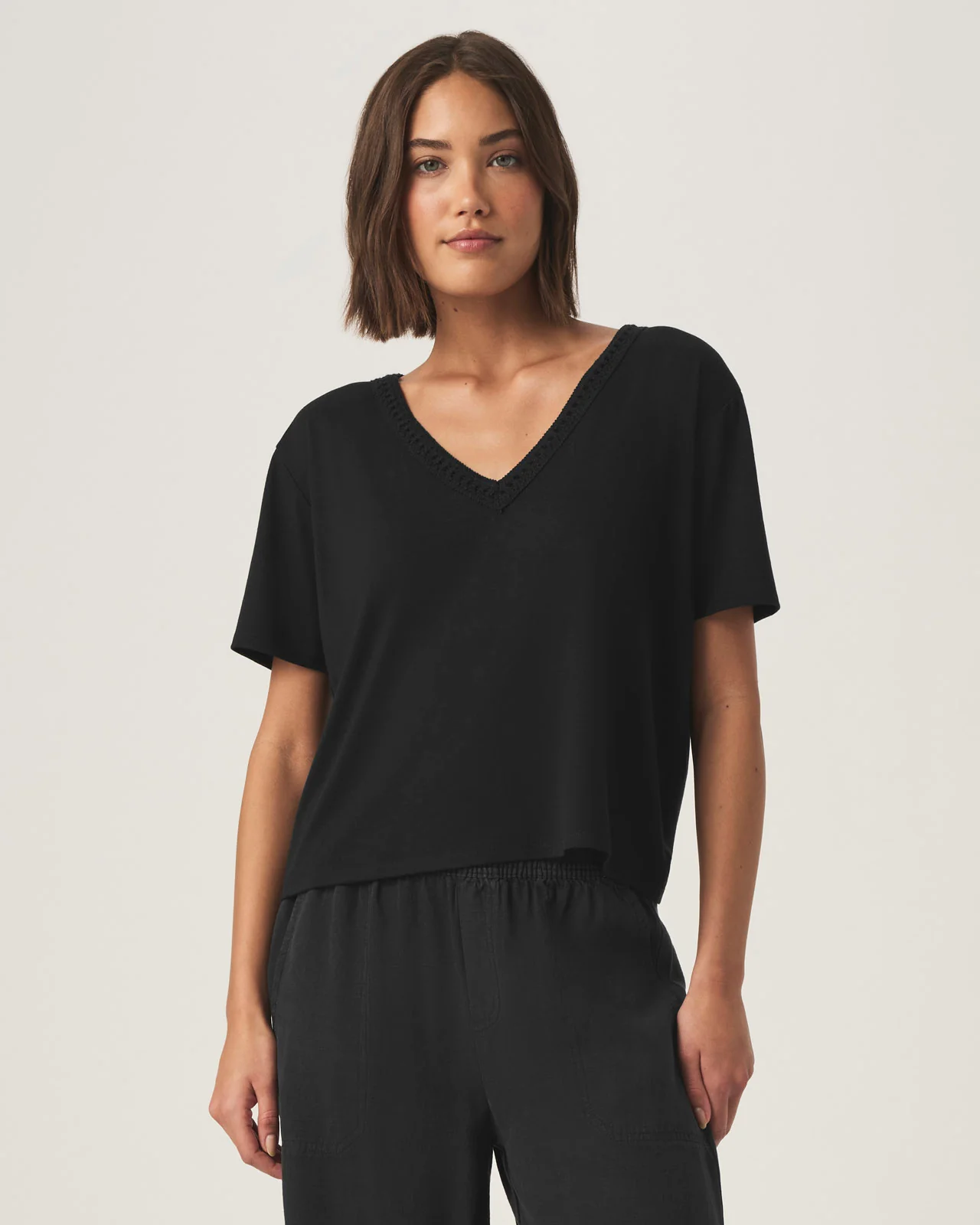 Kacey Crochet V-neck Tee