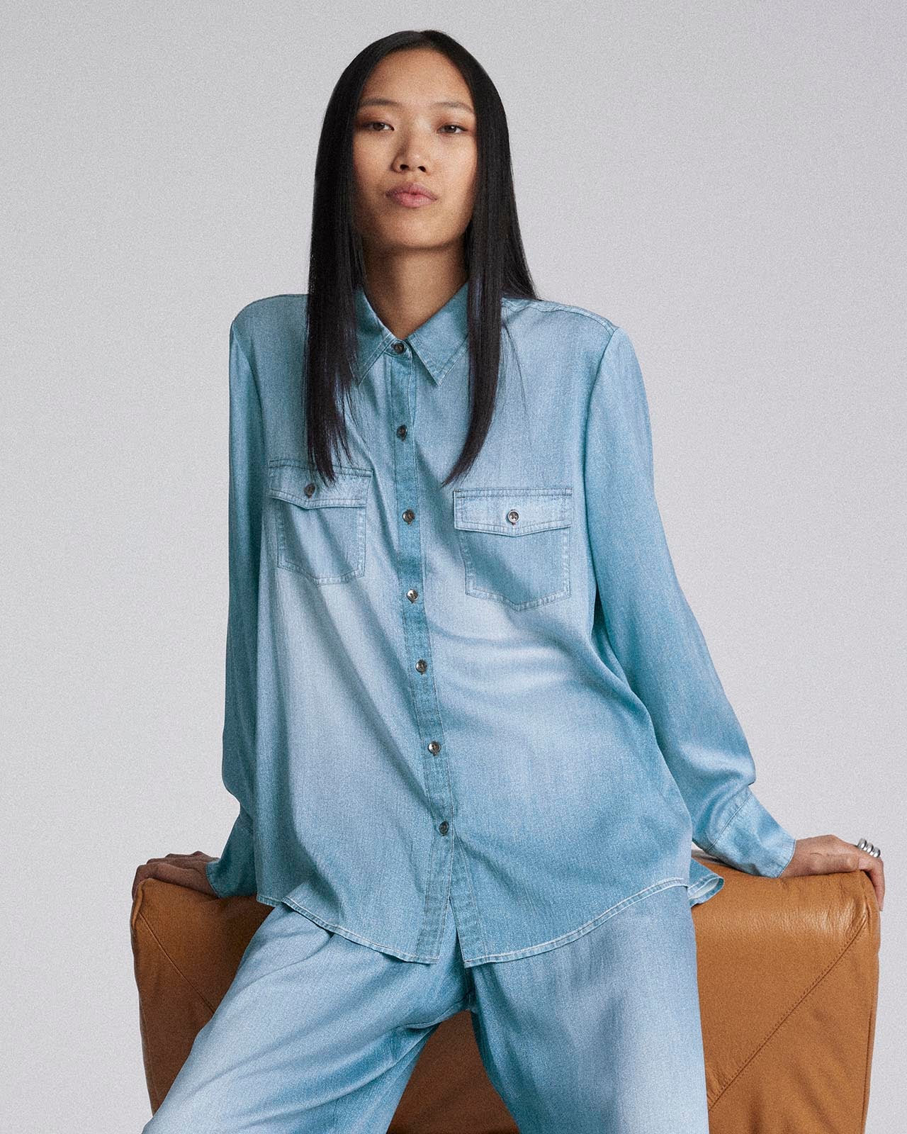 23081-kate-young-x-splendid-silk-button-down-denim-print-shirt-2.jpg Kate Young x Splendid Silk Button-Down Denim-Print Shirt