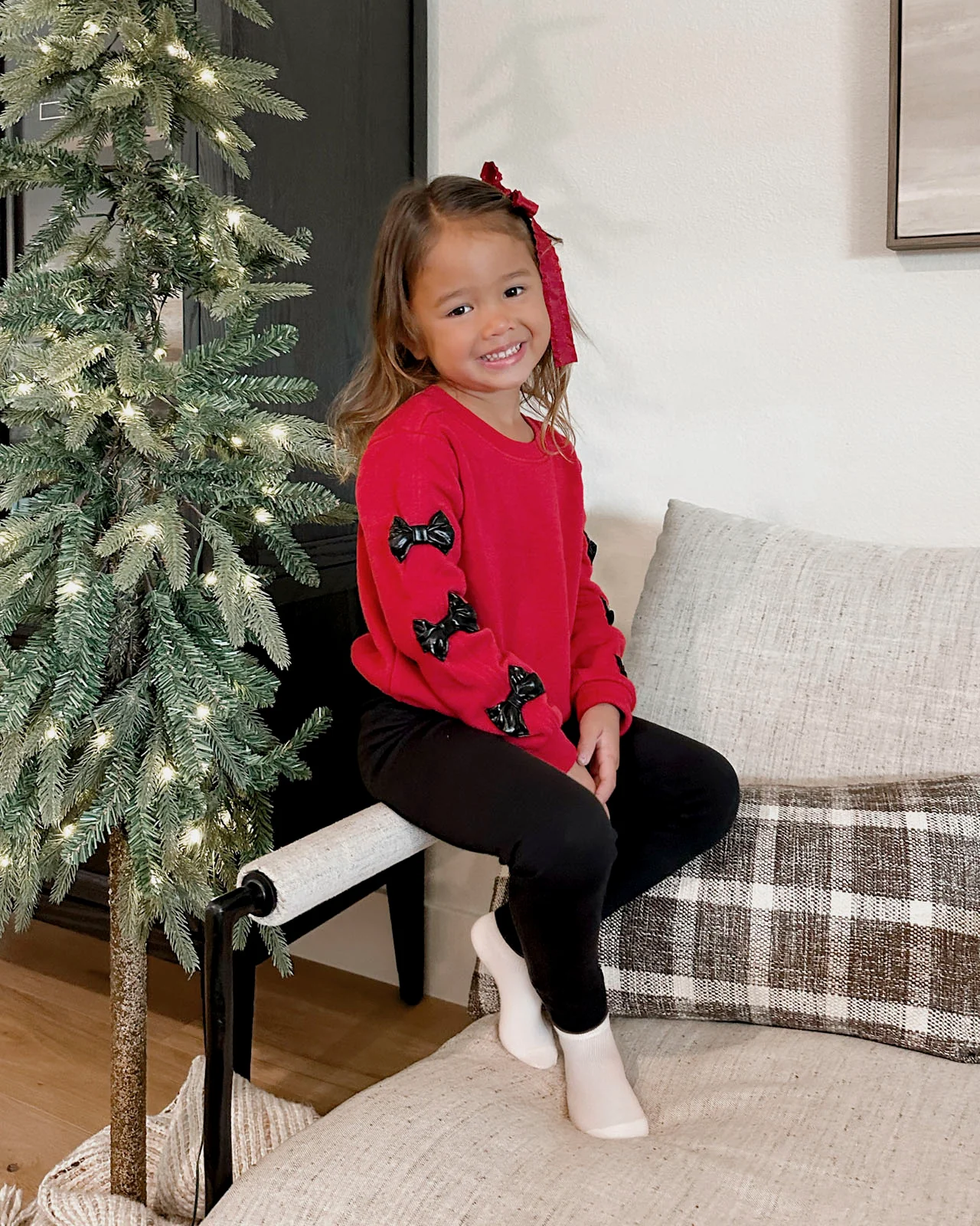 Toddler Girl Shiny Bow Sweatshirt Set