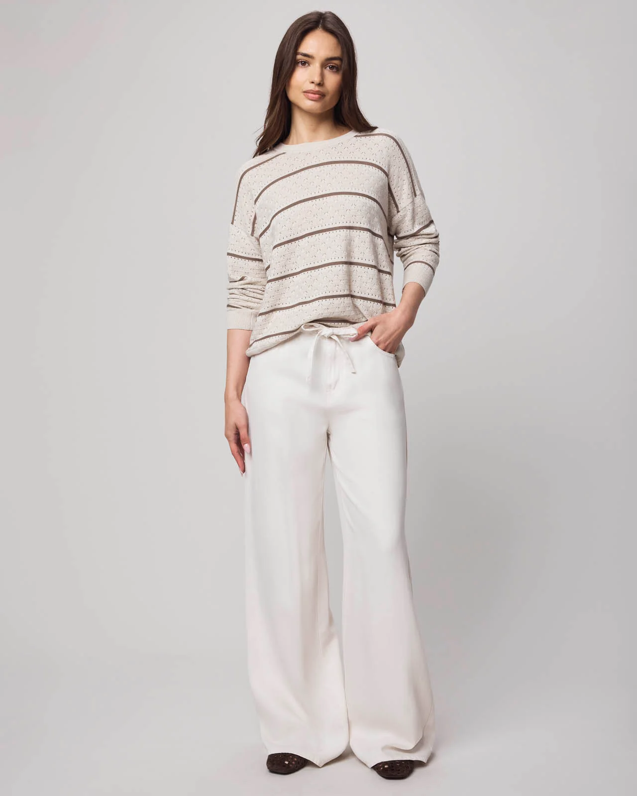 Georgie Cashblend Stripe Pointelle Sweater