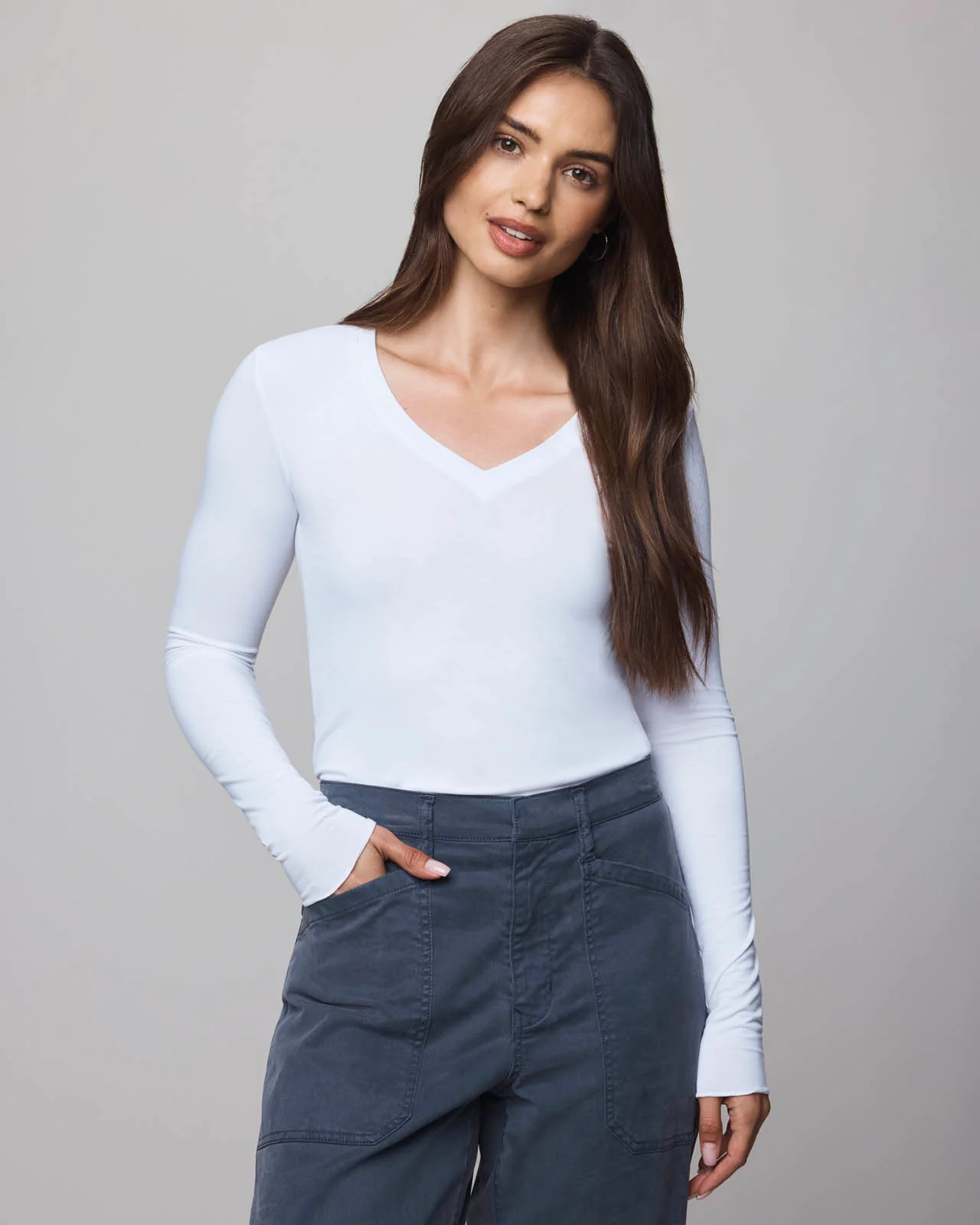 Bamboo Jersey Long Sleeve V Neck Tee
