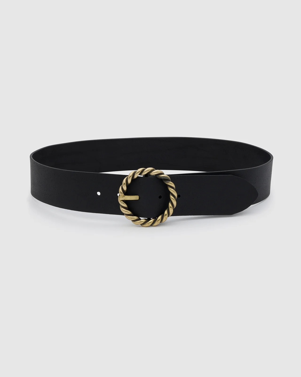 Wide Leather Belt with Metal Rope Twist Buckle