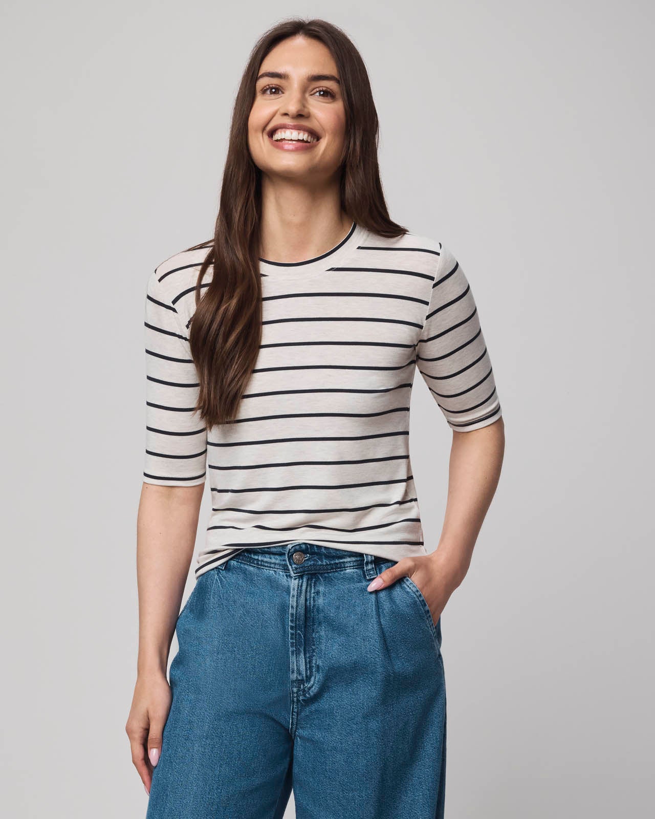 Bamboo Stripe Quarter Sleeve Tee