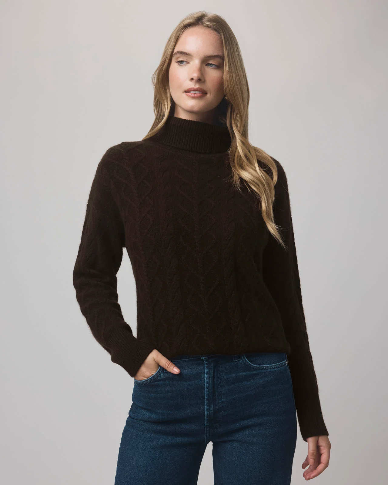 Charlotte Cashmere Turtleneck Cable Sweater