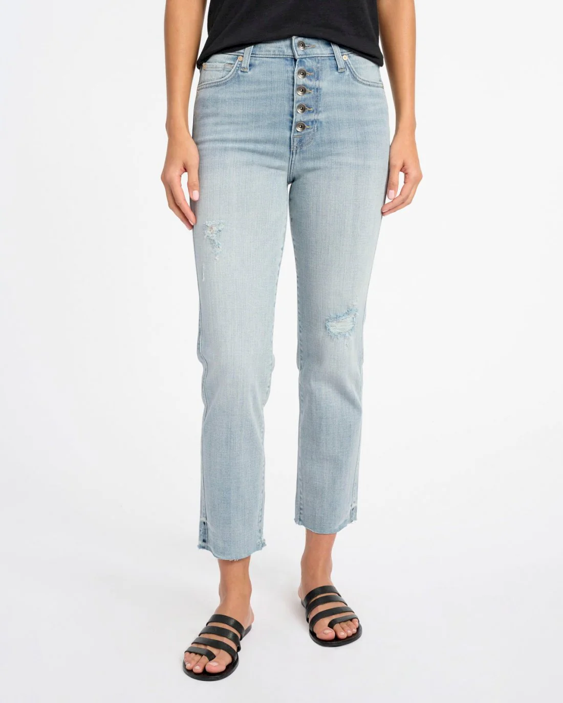 High Waist Destroyed Straight Crop Jean